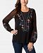 Style & Co Petite Embroidered Peasant Top, Created for Macy's