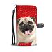 Pug On Red Print Wallet Case- Free Shipping - iPhone 8