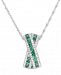 Emerald (3/8 ct. t. w. ) & Diamond (1/4 ct. t. w. ) Crisscross 18" Pendant Necklace in 14k White Gold