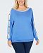 Charter Club Plus Size Button-Trimmed Sleeve Top, Created for Macy's