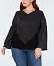 Style & Co Plus Size V-Neck Mixed-Stitch Sweater, Created for Macy's