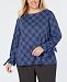 Charter Club Plus Size Plaid Bow-Cuff Top, Created for Macy's