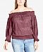 City Chic Trendy Plus Size Dainty Smocked Lace Off-The-Shoulder Top