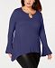 Ny Collection Plus Size Keyhole Bell-Sleeve Top