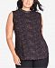 City Chic Trendy Plus Size Printed Top with Faux-Leather Trim