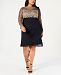 Xscape Plus Size Embroidered Ruched Illusion Dress