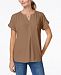 Charter Club Cuffed-Sleeve Split-Neck Top, Created for Macy's