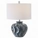 26355-1 - Uttermost - Aquilina - 1 Light Table Lamp Aged Ivory Blue Glaze/Coffee Brown/Polished Nickel Finish with White Linen Fabric Shade - Aquilina