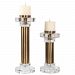 18645 - Uttermost - Leslie - 18.5 Candleholder (Set of 2) Plated Brushed Brass Finish with Clear Glass - Leslie