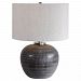 26349-1 - Uttermost - Mikkel - 1 Light Table Lamp Charcoal Glaze/Etched Texture/Brushed Nickel Finish with Oatmeal Linen Shade - Mikkel