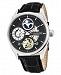 Stuhrling Original Men's Automatic Skeletonzied Dual Time Watch, Silver Tone Case on Black Alligator Embossed Genuine Leather Strap, Silver Tone Skeletonized Dial, With Blue, Black, and Gold Tone Accents