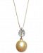 Cultured Golden South Sea Pearl (10mm) & Diamond Accent 18" Pendant Necklace in 14k Gold