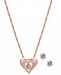 Charter Club Rose Gold-Tone Crystal Dancing Heart 18" Pendant Necklace & Stud Earrings Set, Created for Macy's