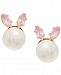 Children's Cultured Freshwater Button Pearl (5-3/4mm) & Cubic Zirconia Bunny Stud Earrings in 14k Gold