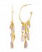 Catherine Malandrino Women's Pink And White Rhinestone Link Ball End Yellow Gold-Tone Hoop Earrings