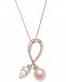 Pink Cultured Freshwater Pearl (7mm), Morganite (5/8 ct. t. w. ) & Diamond Accent 18" Pendant Necklace in 14k Rose Gold