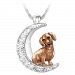 I Love My Dachshund To The Moon And Back Women's Crescent-Shaped Swarovski Crystal Dog Pendant Necklace