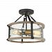 47286/3 - Elk Lighting - Geringer - Three Light Semi-Flush Mount Charcoal/Beechwood/Burnished Brass Finish with Seedy Glass - Geringer