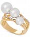 Honora White Cultured Freshwater Pearl (6, 7 & 8mm) & Diamond (1/6 ct. t. w. ) Ring in 14k Gold