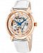 Stuhrling Original Stainless Steel Rose Tone Case on White Alligator Embossed Genuine Leather Strap, Rose Tone Dial, With Blue Accents