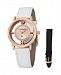 Stuhrling Original Stainless Steel Rose Tone Case on White Genuine Leather Interchangable Strap With Additional Black Leather Strap, Rose Tone Dial, With Silver Tone and Swarovski Crystal Accents