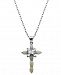 925 Sterling Silver with Lab Created Opal and Cubic Zirconia Cross Pendant with 18" Chain