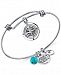 Unwritten Journey Compass Charm and Manufactured Turquoise (8mm) Adjustable Bangle Bracelet in Stainless Steel with Silver Plated Charms