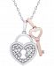 Diamond Accent Heart Lock & Key 18" Pendant Necklace in Sterling Silver & 14k Rose Gold-Plate