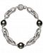 Belle de Mer Cultured Black Tahitian Pearl (10mm) & Cubic Zirconia Link Bracelet in Sterling Silver