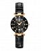 Jacques Du Manoir Ladies' Black Genuine Leather Strap with Goldtone Case and Black Dial with Diamond Markers, 26mm