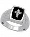 Men's Onyx & Diamond Accent Cross Ring in Sterling Silver