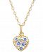 Children's Multi-Color Swarovski Crystal Heart 15" Pendant Necklace in 14k Gold
