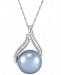 Honora Cultured Grey Ming Pearl (12mm) & Diamond (1/10 ct. t. w. ) 18" Pendant Necklace in 14k White Gold