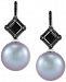 Honora Cultured Grey Ming Pearl (12mm), Black Diamond (1/10 ct. t. w. ) & Onyx (6mm) Drop Earrings in 14k White Gold