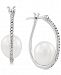 Cultured Freshwater Pearl (8-1/2mm) & White Topaz (1/4 ct. t. w. ) Hoop Earrings in Sterling Silver
