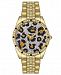 Jessica Simpson Women's Animal Print Pave Crystal Gold Tone Bracelet Watch 37mm