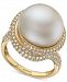 Effy Cultured Freshwater Pearl (14mm) & Diamond (1-1/20 ct. t. w. ) Ring in 14k Gold