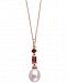 Effy Pink Cultured Freshwater Pearl (12 x 10mm), Multi-Gemstone (1-1/8 ct. t. w. ) & Diamond (1/20 ct. t. w. ) 18" Pendant Necklace in 14k Rose Gold