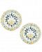 Clear Color Swarovski Crystal Round Halo Stud Earrings Set In 14k Gold Over Sterling Silver