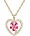 Certified Ruby (1-1/10 ct. t. w. ) & Diamond (1/5 ct. t. w. ) Flower Heart 18" Pendant Necklace in 14k Gold
