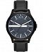 AX Armani Exchange Men's Hampton Black Leather Strap Watch 46mm