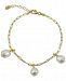 Argento Vivo Freshwater Pearl (5-5-1/2mm) Dangle Charm Bracelet in 18k Gold-Plated Sterling Silver