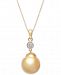 Cultured Baroque Golden South Sea Pearl (12mm) & Diamond (1/20 ct. t. w. ) 18" Pendant Neckace in 14k Gold