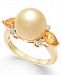 Cultured Golden South Sea Pearl (10mm), Citrine (3/4 ct. t. w. ) & Diamond (1/10 ct. t. w. ) Ring in 14k Gold