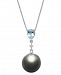 Cultured Baroque Black Tahitian Pearl (12mm), Aquamarine (5/8 ct. t. w. ) & Diamond Accent 18" Pendant Necklace in 14k White Gold