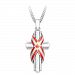 God Bless Canada Women's Patriotic Rhodium Plated Pendant Necklace Featuring The Canadian Flag Wrapped Like A Ribbon Over A Religious Cross