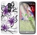 Exian Screen Guards X2 And Tpu Case For Lg G2 - Flowers And Butterfly Purple Floral Print