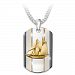 Bluenose Schooner Men's Stainless Steel Dog Tag Pendant Necklace Featuring A Raised Bluenose In The Centre With 24K-Gold Ion-Plated Accents