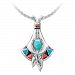 Sacred Stone Women's Sterling Silver Necklace With Turquoise Cabochon, Textured Eagle Feather Charms, Jasper & Onyx Accents