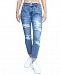 Almost Famous Juniors' Destructed Double Button High-Rise Mom Jeans